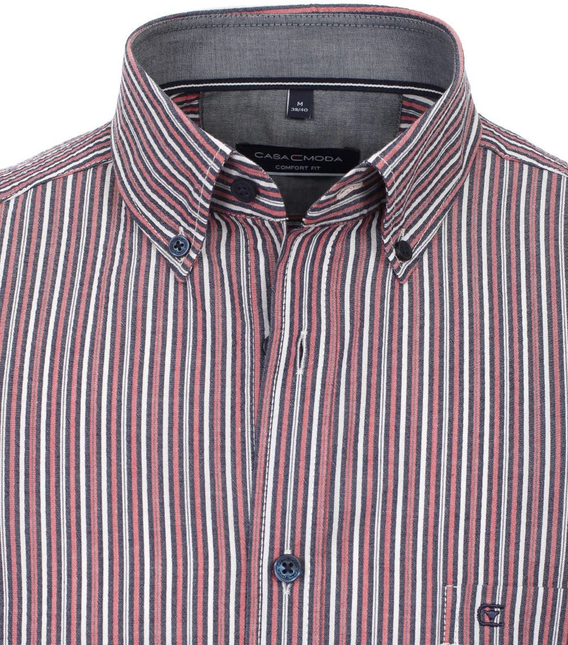 Comfort Fit Button Down Stripe Shirt - Red