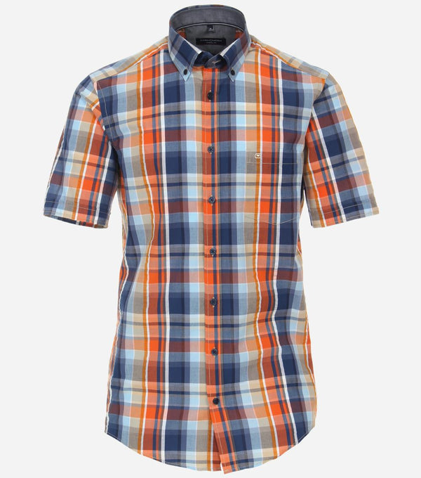 Casual Fit Button Down Check Shirt - Tangarine
