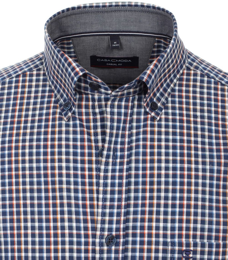 Casual Fit Button Down Check Shirt - Light Blue
