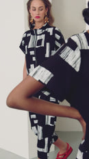 High Neck Print Jacket - Black/White