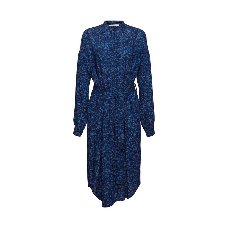 Print Belted Dress - Navy