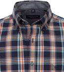 Comfort Fit Button Down Check Shirt - Light Blue