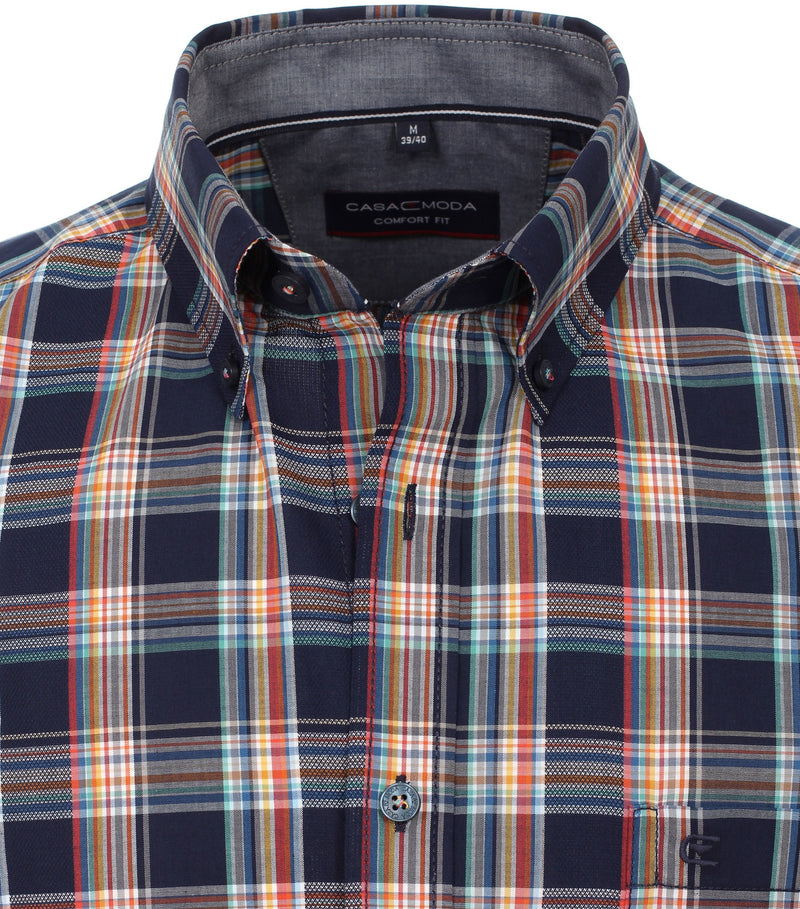 Comfort Fit Button Down Check Shirt - Light Blue