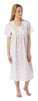 Round Neck Floral Nightdress - Pink