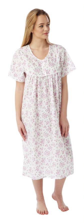 Round Neck Floral Nightdress - Pink
