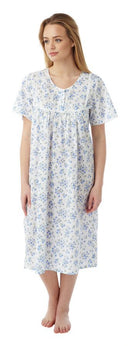 Round Neck Floral Nightdress - Blue