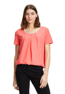 Bateau Neck Paisley Blouse - Coral Red