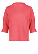 3/4 Sleeve Stand Up Jumper - Coral Red
