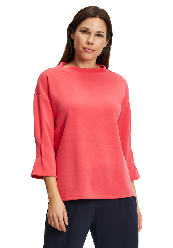 3/4 Sleeve Stand Up Jumper - Coral Red