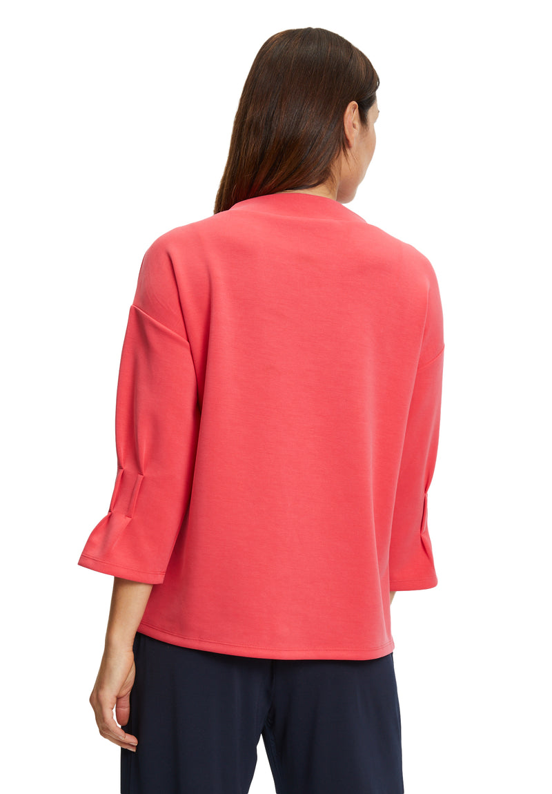 3/4 Sleeve Stand Up Jumper - Coral Red
