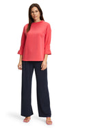 3/4 Sleeve Stand Up Jumper - Coral Red