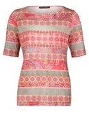 Bateau Collar Print T-Shirt - Rose/Red