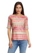 Bateau Collar Print T-Shirt - Rose/Red