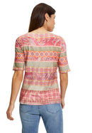 Bateau Collar Print T-Shirt - Rose/Red