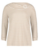 Bateau Neck Stripe T-Shirt - Camel/Cream