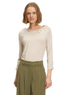 Bateau Neck Stripe T-Shirt - Camel/Cream