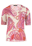 Round Neck Paisley T-Shirt - Beige/Rose