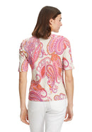 Round Neck Paisley T-Shirt - Beige/Rose