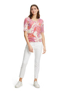 Round Neck Paisley T-Shirt - Beige/Rose