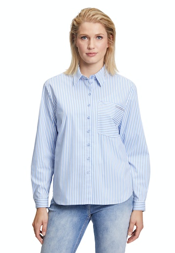 Patch Pockets Shirt Blouse - Blue/white