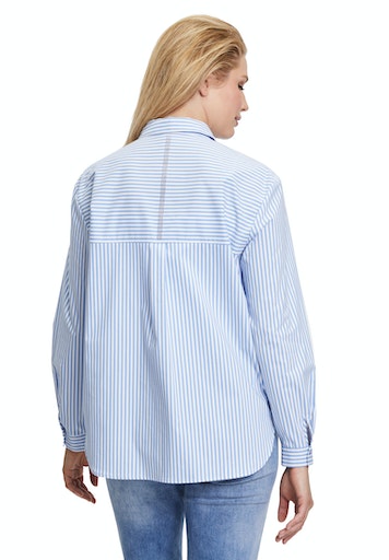 Patch Pockets Shirt Blouse - Blue/white