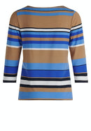 3/4 Sleeve Bateau Neck Top - Blue/camel