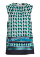 Sleeveless Print Blouse - Dark Blue/Beige