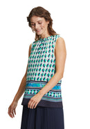 Sleeveless Print Blouse - Dark Blue/Beige