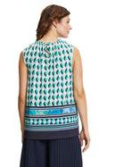 Sleeveless Print Blouse - Dark Blue/Beige