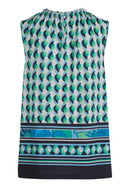 Sleeveless Print Blouse - Dark Blue/Beige