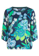 3/4 Sleeve Floral Blouse - Dark Blue
