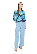 3/4 Sleeve Floral Blouse - Dark Blue