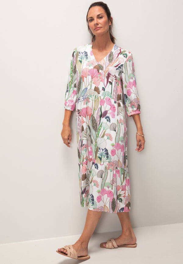 Pink It Up Print Dress - White Mix