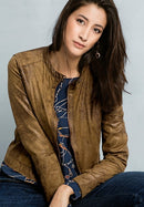 Chain React Faux Suede Biker Jacket - Cognac