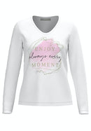 V Neck Long Sleeve T-Shirt - Milk