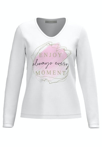 V Neck Long Sleeve T-Shirt - Milk