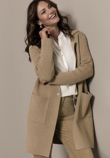 Long 1 Button Cardigan - Camel