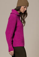 Long Sleeve Zipped Collar Jumper - Cool Pink