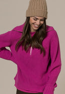 Long Sleeve Zipped Collar Jumper - Cool Pink