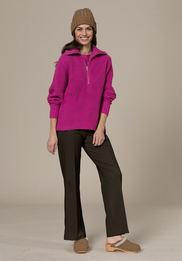 Long Sleeve Zipped Collar Jumper - Cool Pink