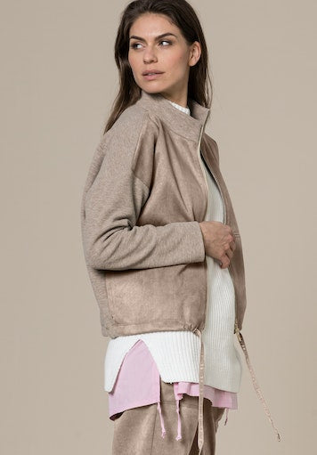 Zipped High Collar Jacket - Camel Melange