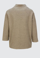 3/4 Sleeve High Collar Sweater - Camel Melange