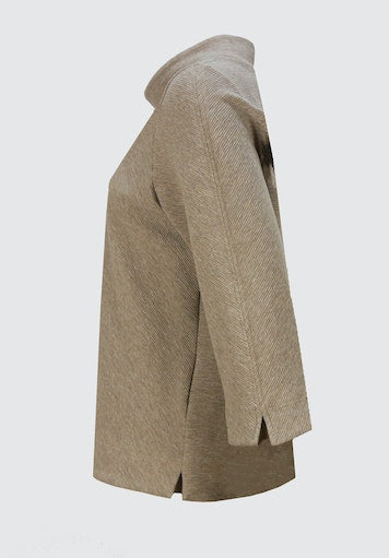 3/4 Sleeve High Collar Sweater - Camel Melange