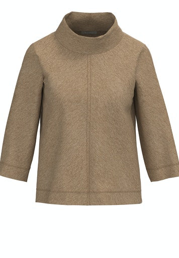 3/4 Sleeve High Collar Sweater - Camel Melange