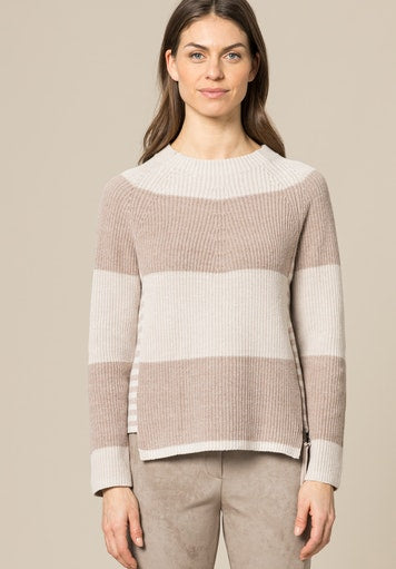 Round Neck Stripe Jumper - Beige