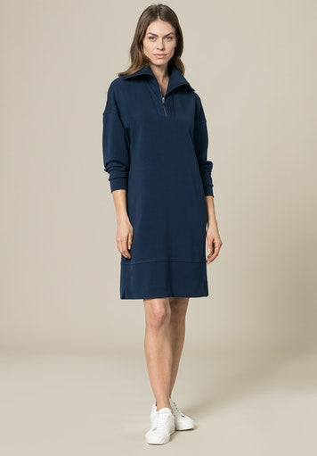 Long Sleeve Zipped Sweat Dress - Deep Sea