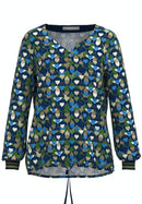 V Neck Long Sleeve Print Blouse - Green