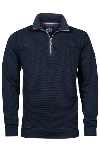 Textured Cotton 1/4 Zip Pullover - Dark Navy