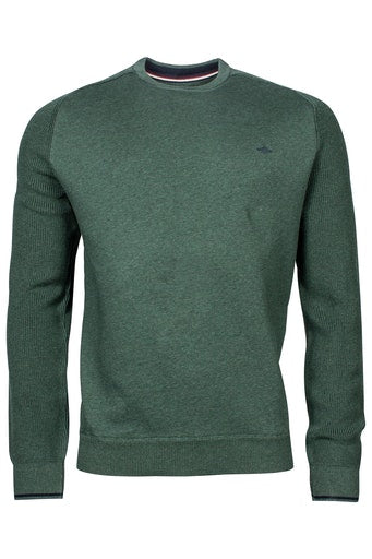 Knitted Sleeve Cotton Crew Neck - Green