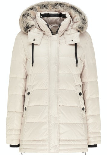 Faux Fur Hooded Down Jacket - Panna Cotta